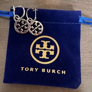 New Auth Silver tone Tory Burch Logo Earrings